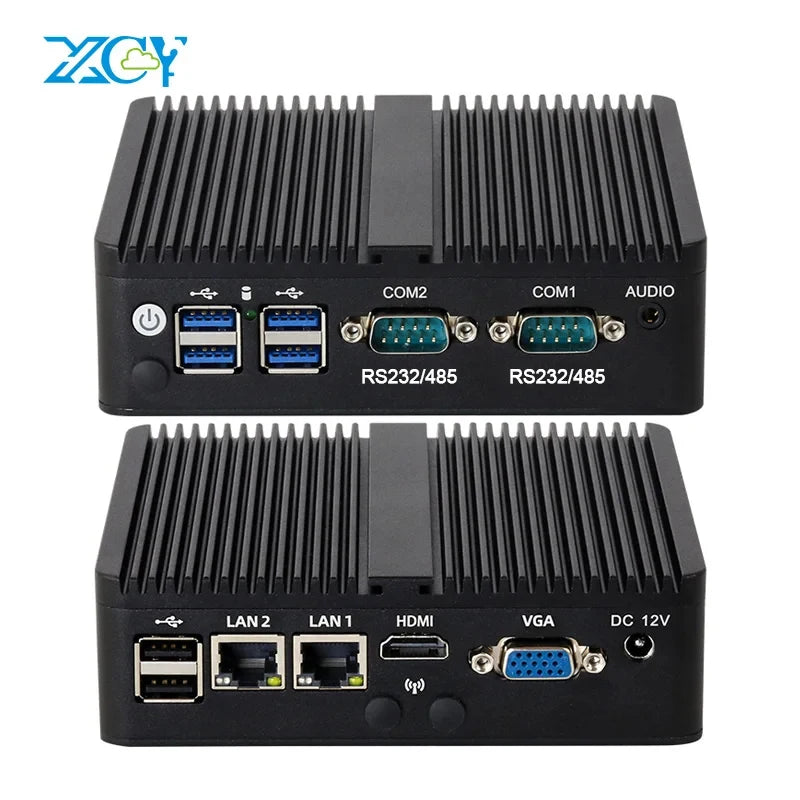 Fanless Industrial Mini PC Celeron J6412 J1900 J2900 N2840 2x COM RS232/RS485 2x Ethernet WiFi 4G LTE SIM Slot Windows Linux