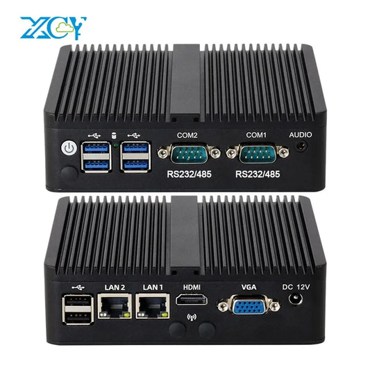 Fanless Industrial Mini PC Celeron J6412 J1900 J2900 N2840 2x COM RS232/RS485 2x Ethernet WiFi 4G LTE SIM Slot Windows Linux