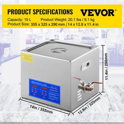 SucceBuy 15L Ultrasonic Cleaner Lave-Dishes Portable Washing Machine with Digital Timer Ultrasound Home Jewelry Clean Appliances