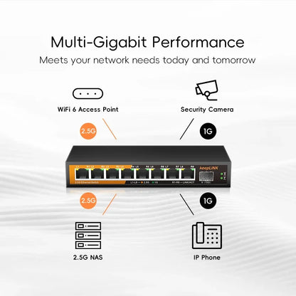 KeepLiNK 9-Port Multi-Gigabit Ethernet Switch Unmanaged 8- Port 2.5G RJ45 1-Port 10G SFP+ Uplink for Network Expansion
