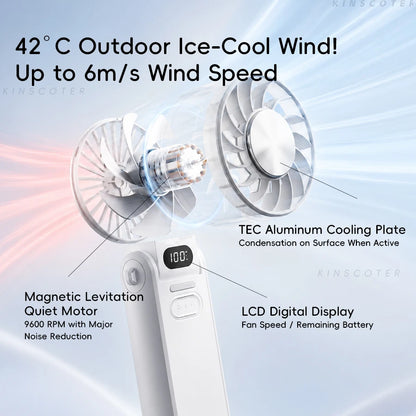 Kinscoter New Cooling Handheld Fan 3600mAh Foldable Portable Fan 100-Level Free Control High Speed Mini Personal Fan With Lanyar