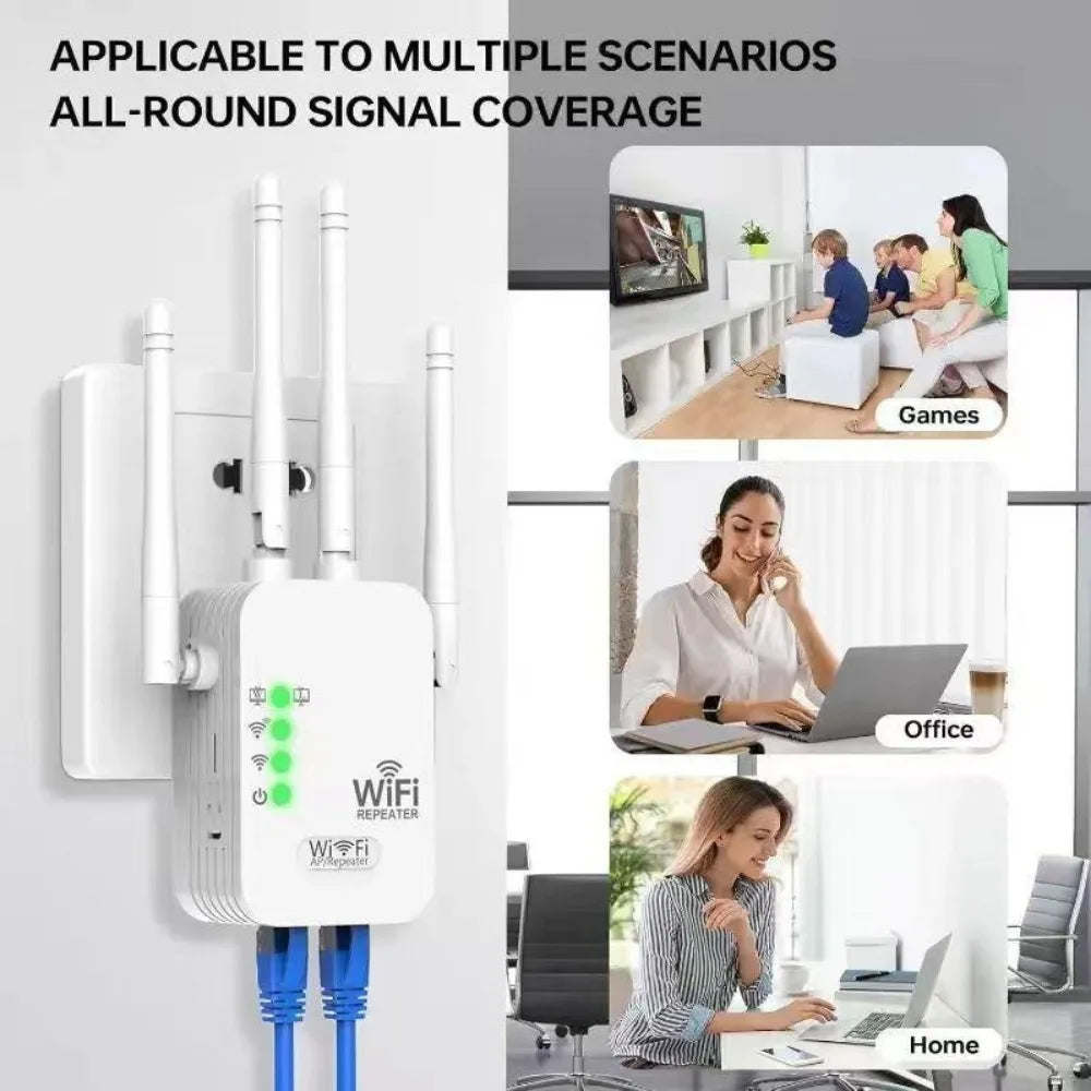 WiFi Extender 6Antennas Strong Signal, 1200Mbps Dual Band 2.4G-5G Wifi Booster, for AI Connectivity,VR Areas Signal Booster