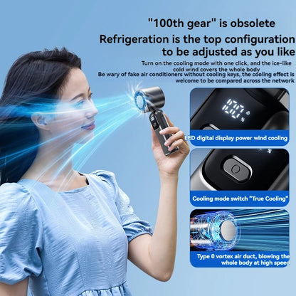 JPNPL Hanging Ice Pack Handheld High-speed Fan Folding 100 Speed Infinitely Adjustable Fan Portable For Outdoor Neck