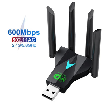 Dual Band 1300Mbps / 600M WiFi USB Adapter 2.4G/5Ghz Wi-Fi Dongle 802.11AC 4-Antenna Wireless Receiver For PC/Laptop Driver Free
