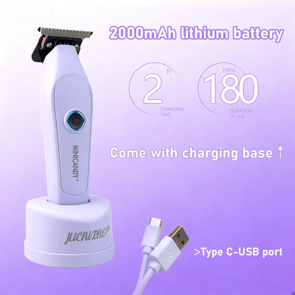 JUCAI MINICANDY JC08 Men's Hair Clipper DLC Zero Gapped Brushless Motor with Base Charger Professional Trimmer Finishing Machine