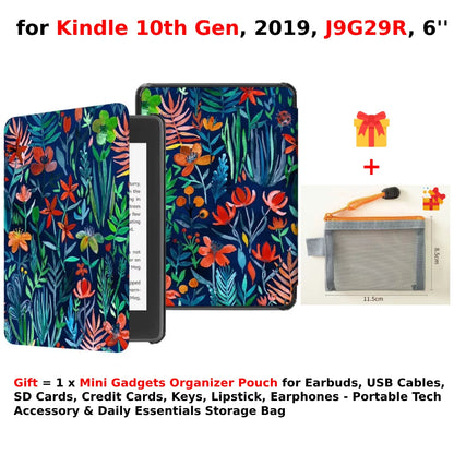 For Kindle 10th Generation Case + Mini Gadgets Organizer Pouch 6'' J9G29R 2019 Leather Cover Auto Wake/Sleep Kindle Skin Funda