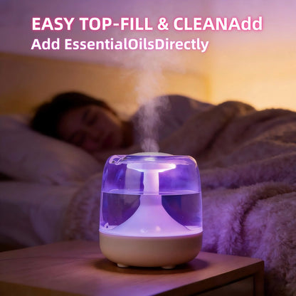 Small Home Humidifier for Bedroom, Large Mist Aroma Diffuser with Ambient Light, Super High Fog Output USB Air Humidifier