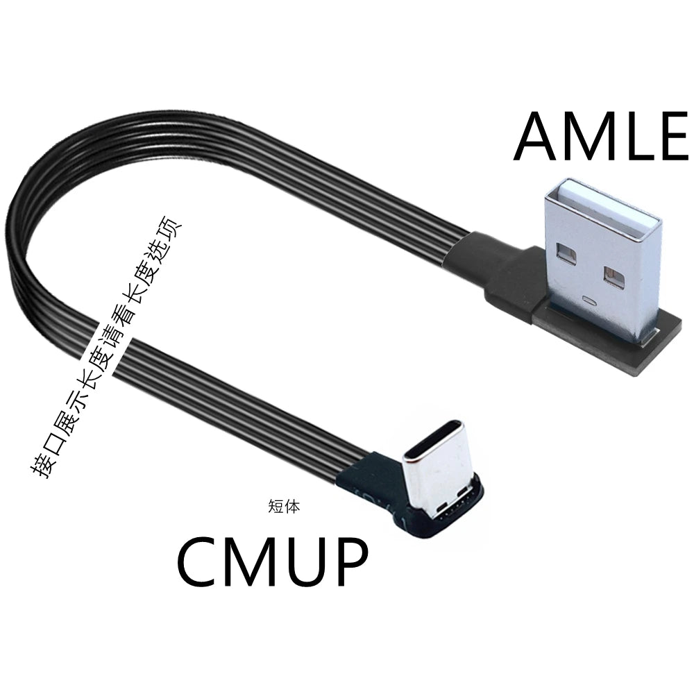 2M 3M USB-C Type C Male straighten/UP Down Angled 90 Degree to USB 2.0 Male Data Cable USB Type-c Flat Cable 0.1m/0.2m/0.5m/1m