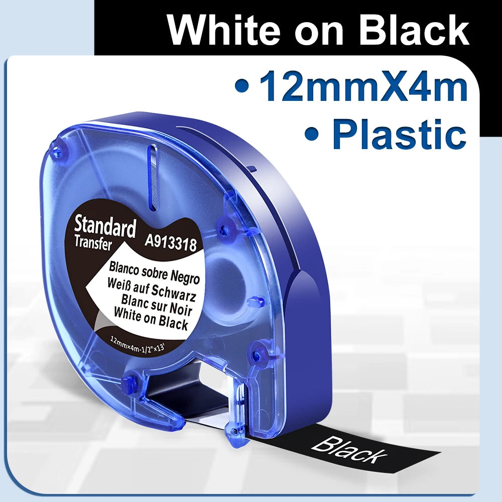 91200 91331 Compatible for Dymo Letra Tag Plastic Tape 12mm*4m Black on White LT 91331 12267 LT 91201 12267 for LT-100H LT-100