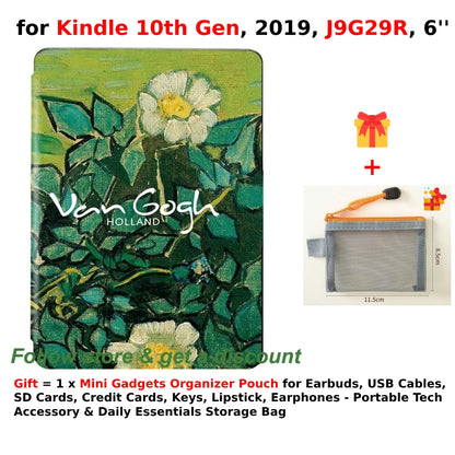 For Kindle 10th Generation Case + Mini Gadgets Organizer Pouch 6'' J9G29R 2019 Leather Cover Auto Wake/Sleep Kindle Skin Funda