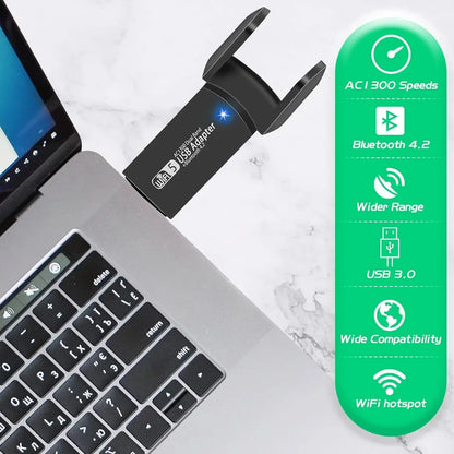 USB 3.0 WiFi Adapter 1300Mbps For Bluetooth 4.2 Dual Band 2.4G/5GHz USB Network Card Wireless Receiver For Desktop Laptop
