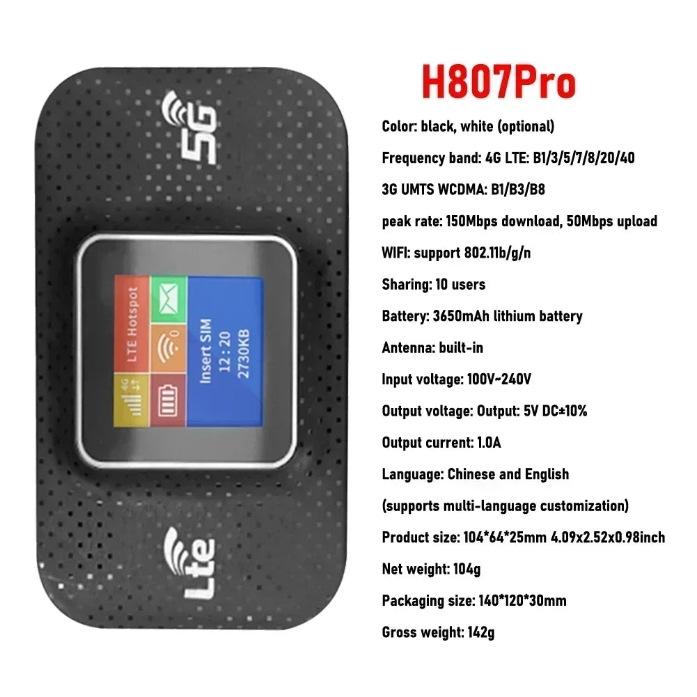 4G  WiFi 6 Mobile Hotspot Router Support 10 Users with SIM Card Slot Wireless Router Portable WiFi Hotspot for Home Travel