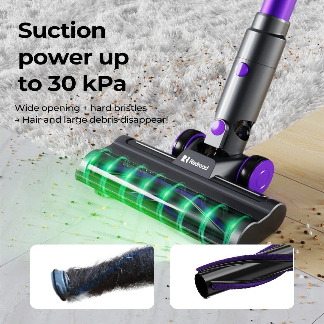 Redroad P6 Ultra 30kPa Cordless Vacuum Cleaner 55mins Runtime Handheld Upright 4in1 Wall-Mounted 3 Nozzles for Home Family Car
