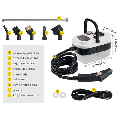 2500W 220V Handheld Steam Cleaner with Brush Heads Portable Home Pressurized High Temperature Cleaning Machine for Furniture Car