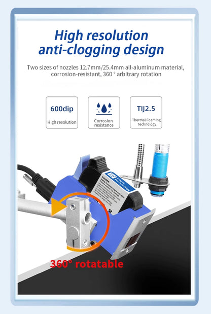 DCODE 130PLUS Industrial Online Inkjet Printer 12.7/25.4mm Nozzle with Plastic Shell QR Barcode Batch Number Logo Date Printer