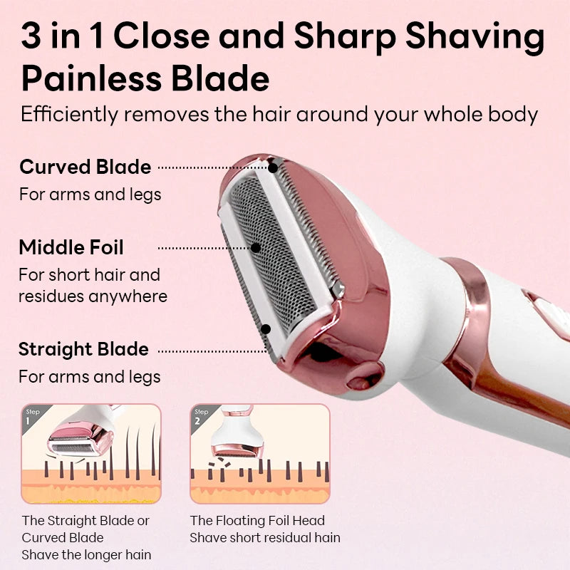 4 In 1 Painless Hair Removal Epilator Rechargeable Trimmer Women Body Razor Face Leg Armpit Bikini Pubic Shaver Hair Remover