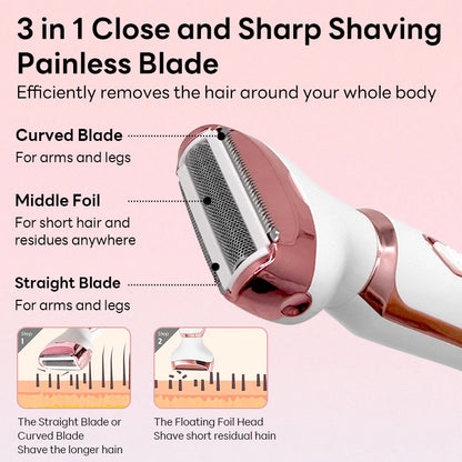 4 In 1 Painless Hair Removal Epilator Rechargeable Trimmer Women Body Razor Face Leg Armpit Bikini Pubic Shaver Hair Remover