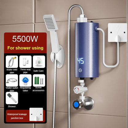 3500/5500W Electric Instant Tankless Heating Hot Water Heater Kitchen Bathroom 3 Second Instantaneous Watering Faucet Shower Tap