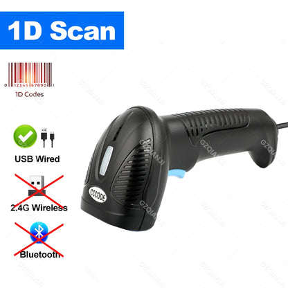 1D/2D Wired QR Code Reader or Wireless Bluetooth Handheld Barcode Scanner Portable Bar Scanner 2d Reader for PDF417 Data Matrix