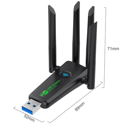 1200Mbps WiFi USB Adapter 2.4G+5Ghz Wi-Fi Dongle 4 Antenna 802.11AC USB3.0 High-Speed Wireless Card Receiver PC/Laptop