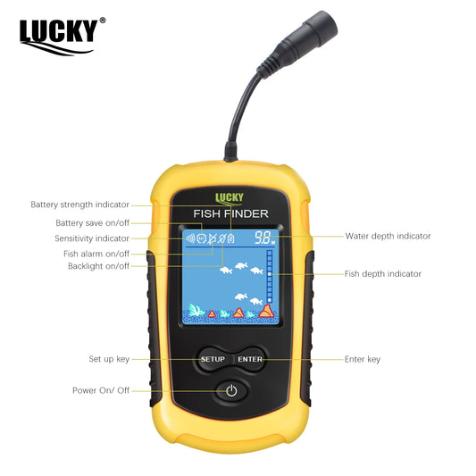 FFC1108-1 Alarm 100M Portable Sonar Fish Finders 45 Degrees Sonar Coverage Echo Sounder Alarm Transducer Lake Sea Fishing