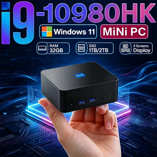 MINI PC Windows 11 Pro Core i9 10980HK 32GB RAM 1TB 2TB SSD WIFI 6 BT5.2 4K HD Mini Gaming Office Study Pc With 3 Years Warranty
