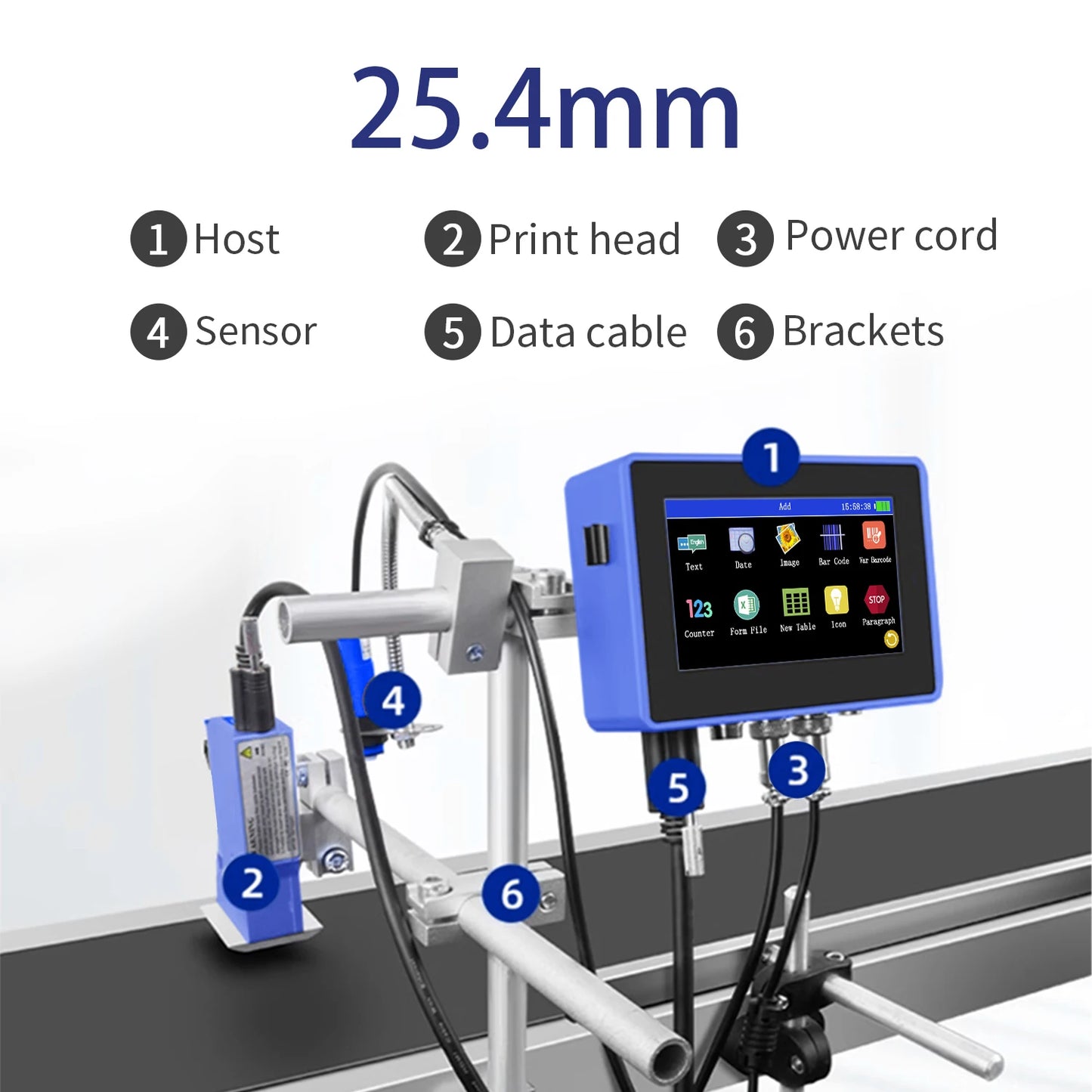 DCODE 130PLUS Industrial Online Inkjet Printer 12.7/25.4mm Nozzle with Plastic Shell QR Barcode Batch Number Logo Date Printer