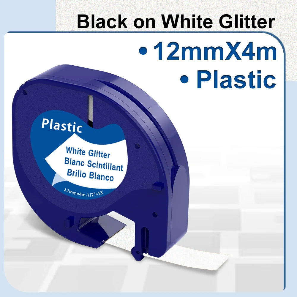 91200 91331 Compatible for Dymo Letra Tag Plastic Tape 12mm*4m Black on White LT 91331 12267 LT 91201 12267 for LT-100H LT-100