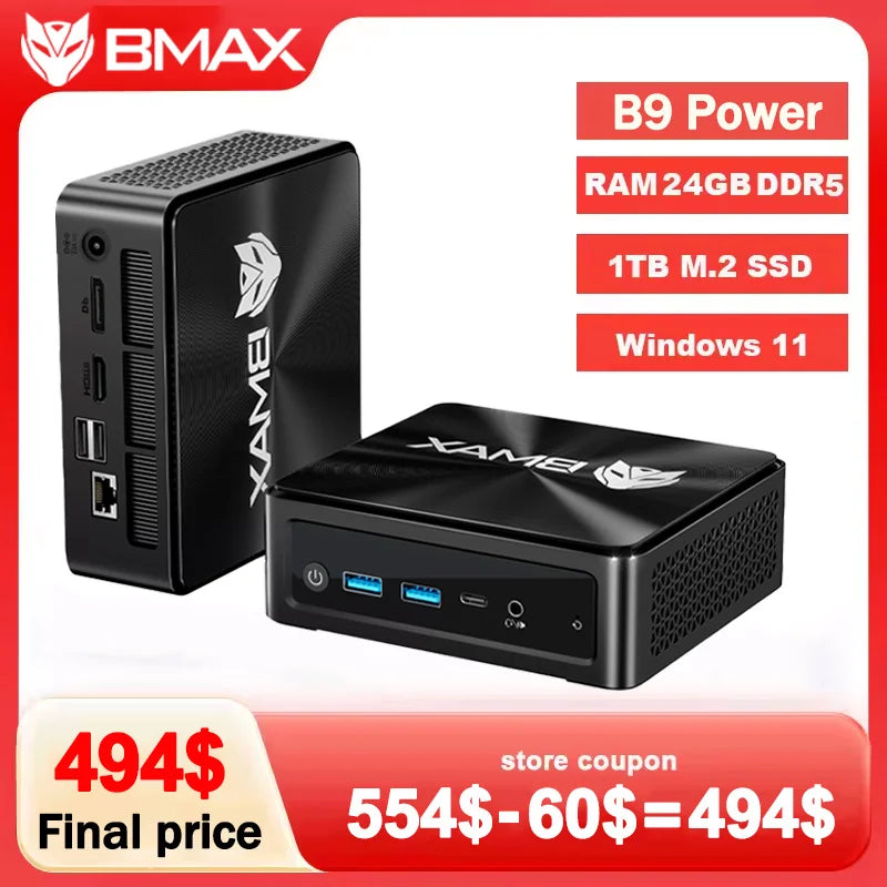 BMAX B9 Power Mini PC with Intel i9-12900HK 14-Core, 24GB DDR5 1TB NVMe SSD, Windows 11, Iris Xe Graphics, Dual 4K, WiFi 6