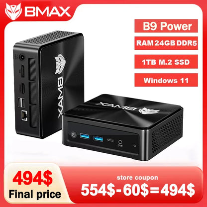 BMAX B9 Power Mini PC with Intel i9-12900HK 14-Core, 24GB DDR5 1TB NVMe SSD, Windows 11, Iris Xe Graphics, Dual 4K, WiFi 6