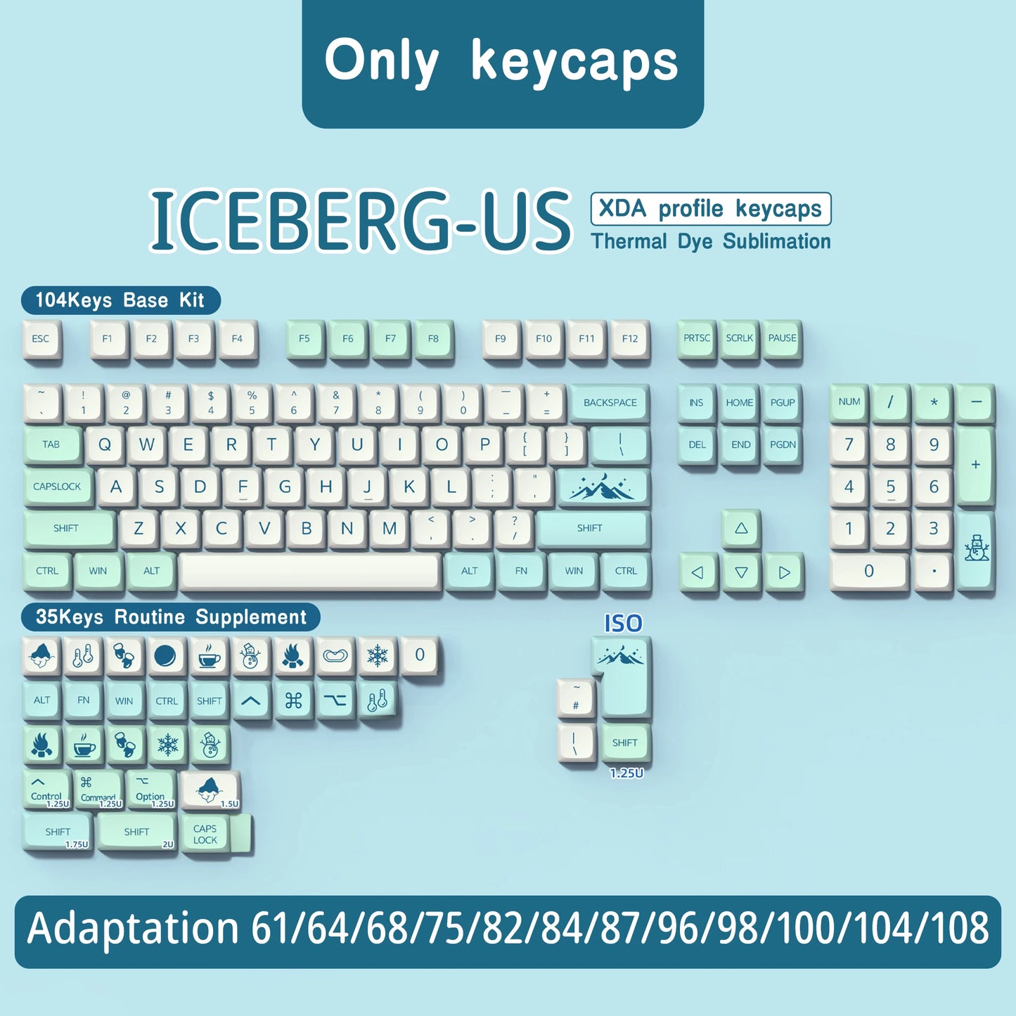 Iceberg XDA Profile keycaps Brazilian Korean Japanese Russian Spanish French ISO Enter PBT keycap For Mechanical Keyboard GK61