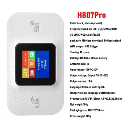 4G  WiFi 6 Mobile Hotspot Router Support 10 Users with SIM Card Slot Wireless Router Portable WiFi Hotspot for Home Travel