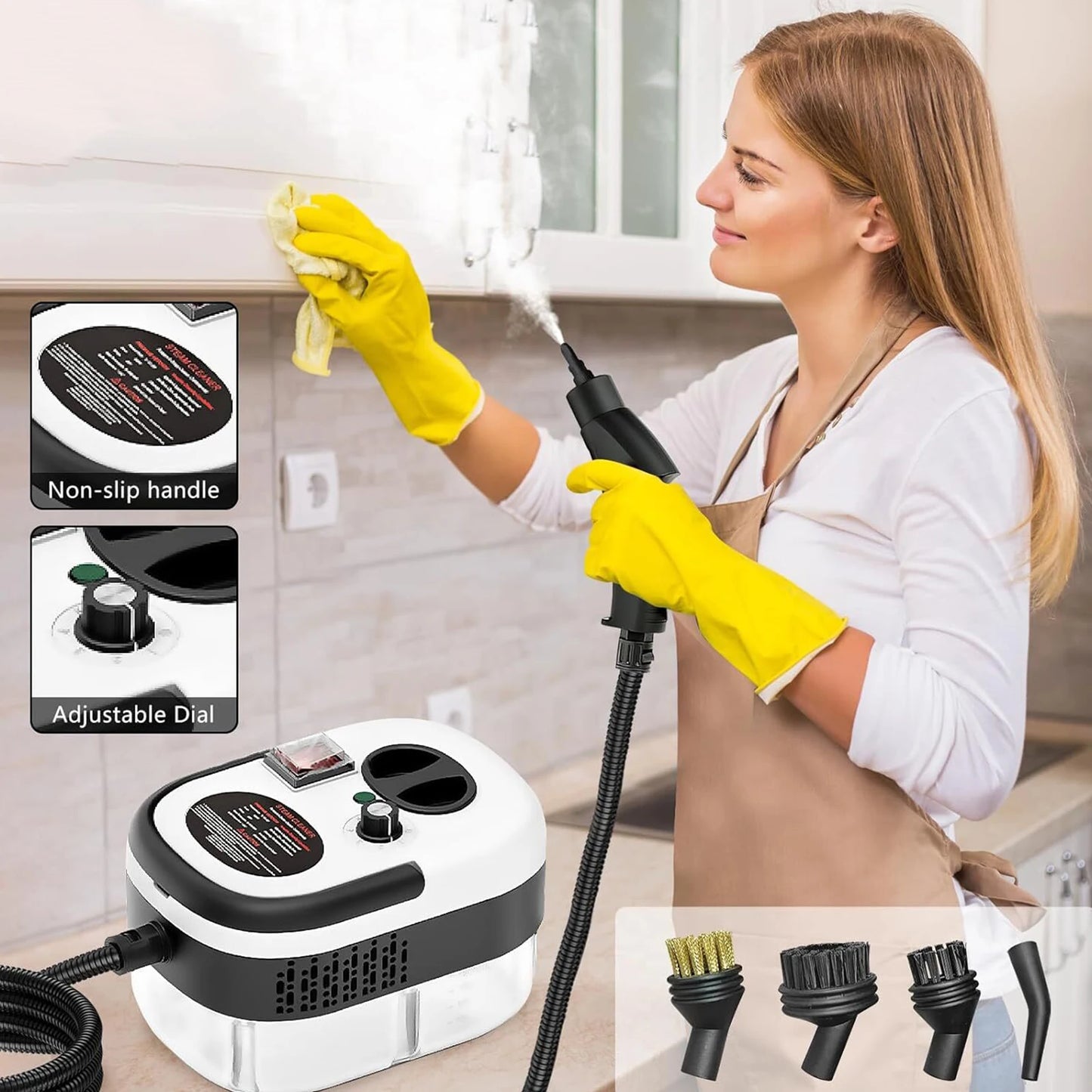 2500W 220V Handheld Steam Cleaner with Brush Heads Portable Home Pressurized High Temperature Cleaning Machine for Furniture Car