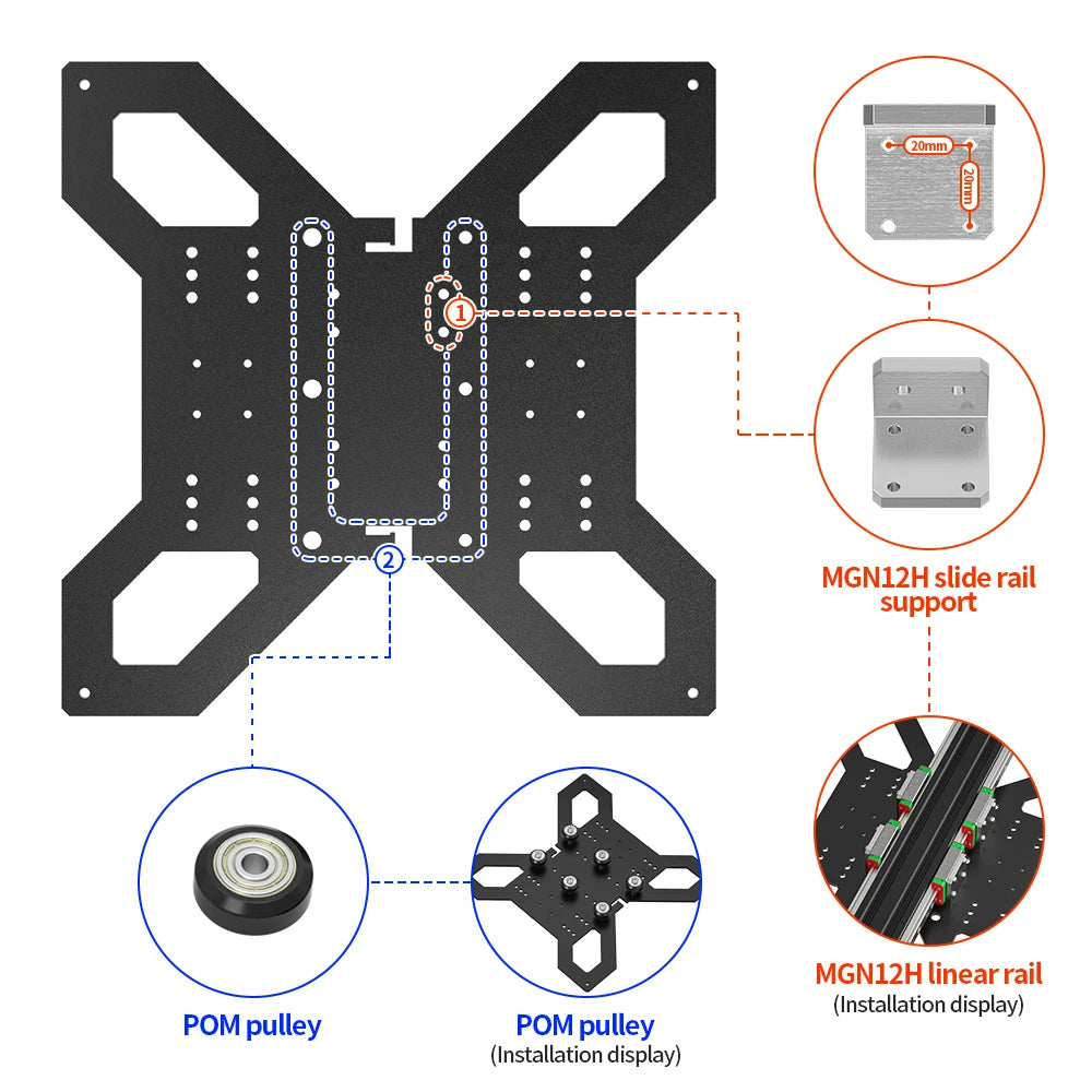 3D Printer Upgrade Y Axis Hot Bed Support Plate 3D Parts for 310mm Aluminum Heatbed Hotbed Platform compatibility Linear Rail