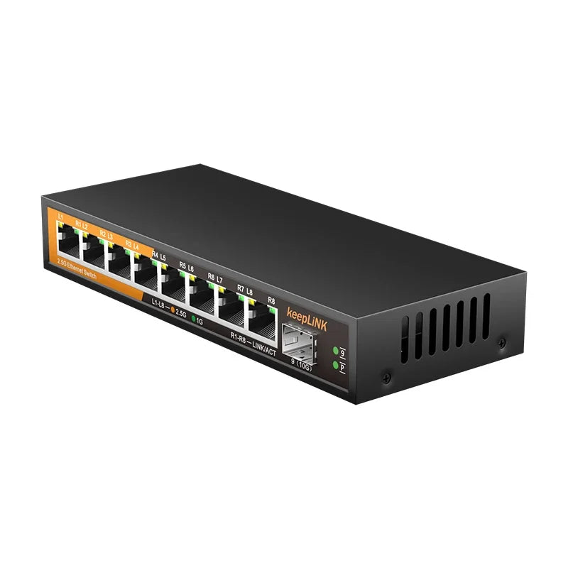 KeepLiNK 9-Port Multi-Gigabit Ethernet Switch Unmanaged 8- Port 2.5G RJ45 1-Port 10G SFP+ Uplink for Network Expansion