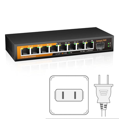 KeepLiNK 9-Port Multi-Gigabit Ethernet Switch Unmanaged 8- Port 2.5G RJ45 1-Port 10G SFP+ Uplink for Network Expansion