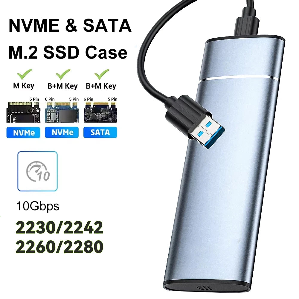 M.2 SATA NVMe Enclosure 10Gbps External SSD Case Type C USB 3.1 Hard Drive Adapter M.2 2230 2242 2260 2280 Storage Box for PC
