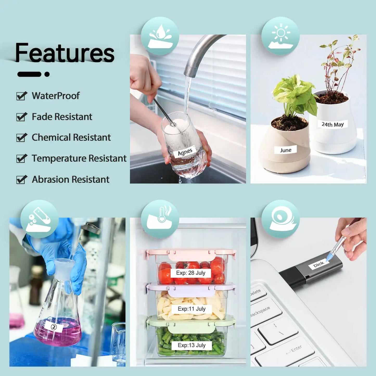 5PK Compatible for Epson 12mm x 8m AS12KW Standard Labels Black on White For LW-400 LW-300 LW-700  LW600P K200BL Label Printer