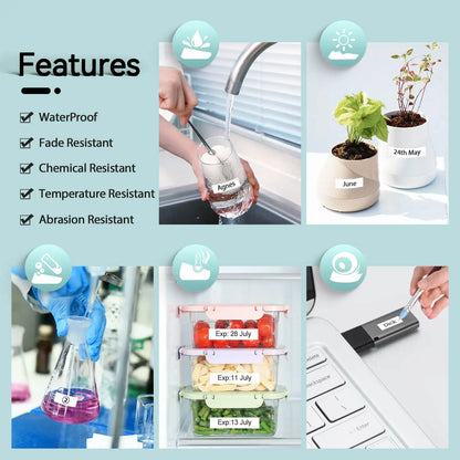 5PK Compatible for Epson 12mm x 8m AS12KW Standard Labels Black on White For LW-400 LW-300 LW-700  LW600P K200BL Label Printer