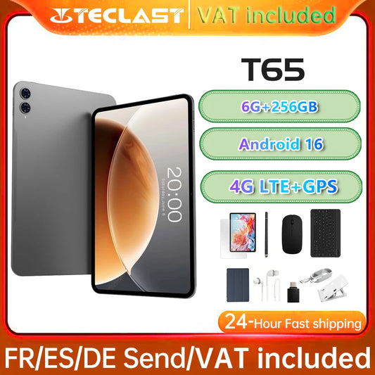 Teclast T65 Tablet 13.4" Android 16 1920X1200 120Hz Display T7280 8-Core 18GB RAM (6GB+12GB) 256GB ROM 4G LTE GPS 8000mAh Type-C TLA001