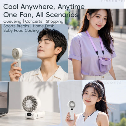 Kinscoter New Cooling Handheld Fan 3600mAh Foldable Portable Fan 100-Level Free Control High Speed Mini Personal Fan With Lanyar