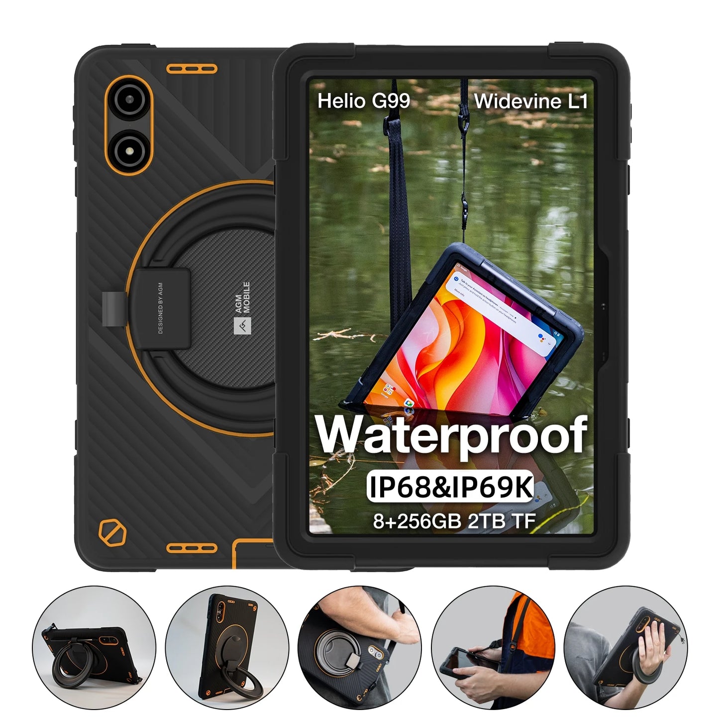 AGM P2 Active 11" FHD Rugged Tablet, IP68 Waterproof/Dustproof, 8GB RAM+256GB, Android 14, G99, Widevine L1 P2W Durable Pad