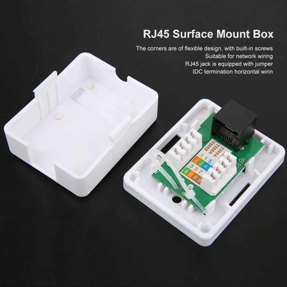 2Pcs Cat6 RJ45 Surface Mount Box Non-Shielded Single Port Surface Mount Box RJ45-8P8C ABS Single Port Mount Box Network