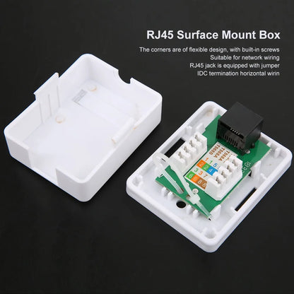 2Pcs Cat6 RJ45 Surface Mount Box Non-Shielded Single Port Surface Mount Box RJ45-8P8C ABS Single Port Mount Box Network