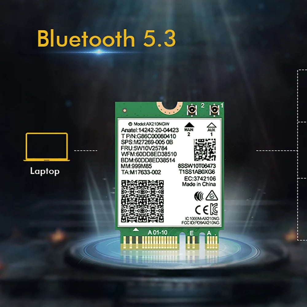WiFi 6 Card AX210 Bluetooth 5.3  5374Mbps Adapter 2 In 1 Desktop Kit 10DBi Antennas 802.11ax 2.4G/5Ghz/6Ghz For Win 10/11