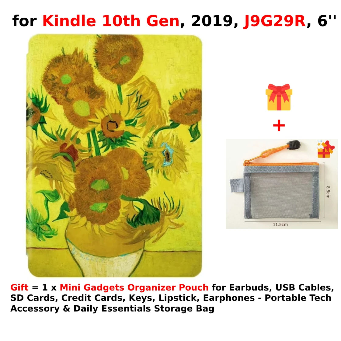 For Kindle 10th Generation Case + Mini Gadgets Organizer Pouch 6'' J9G29R 2019 Leather Cover Auto Wake/Sleep Kindle Skin Funda