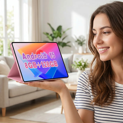 Android 15 10'' Tablet 8+128GB Ultra Slim Lightweight Kids Education Tablet with Full Set Keyboard Mouse Stylus Case Dual Speaker Home Office Tablet