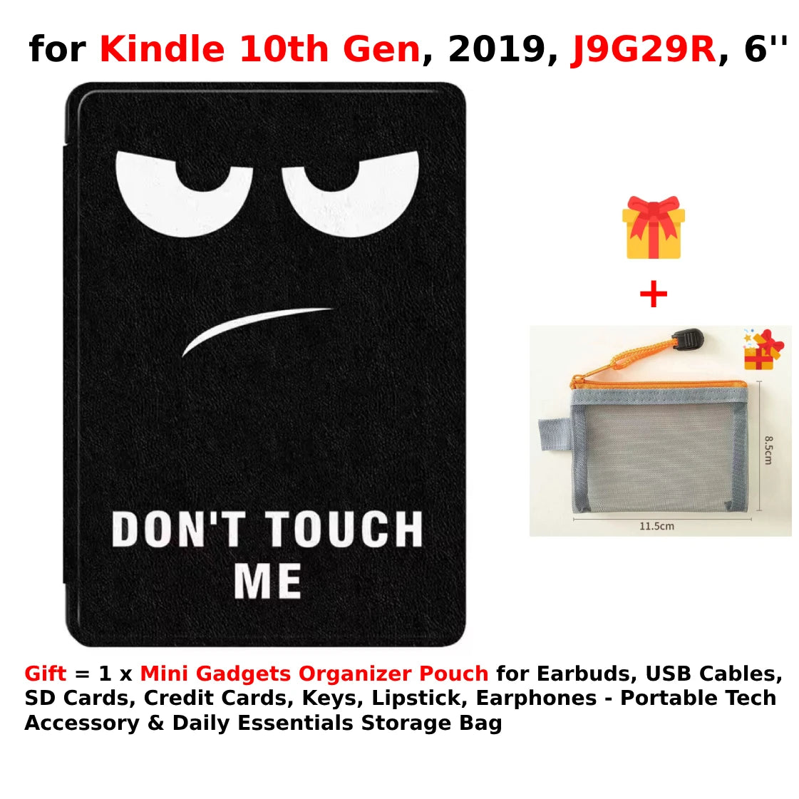 For Kindle 10th Generation Case + Mini Gadgets Organizer Pouch 6'' J9G29R 2019 Leather Cover Auto Wake/Sleep Kindle Skin Funda