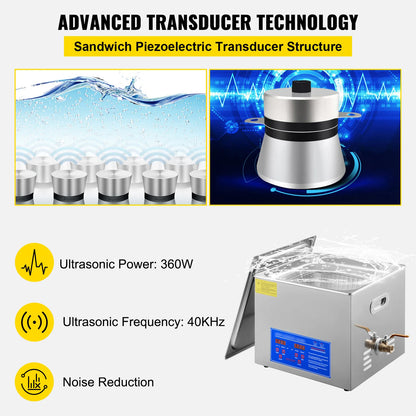 SucceBuy 15L Ultrasonic Cleaner Lave-Dishes Portable Washing Machine with Digital Timer Ultrasound Home Jewelry Clean Appliances
