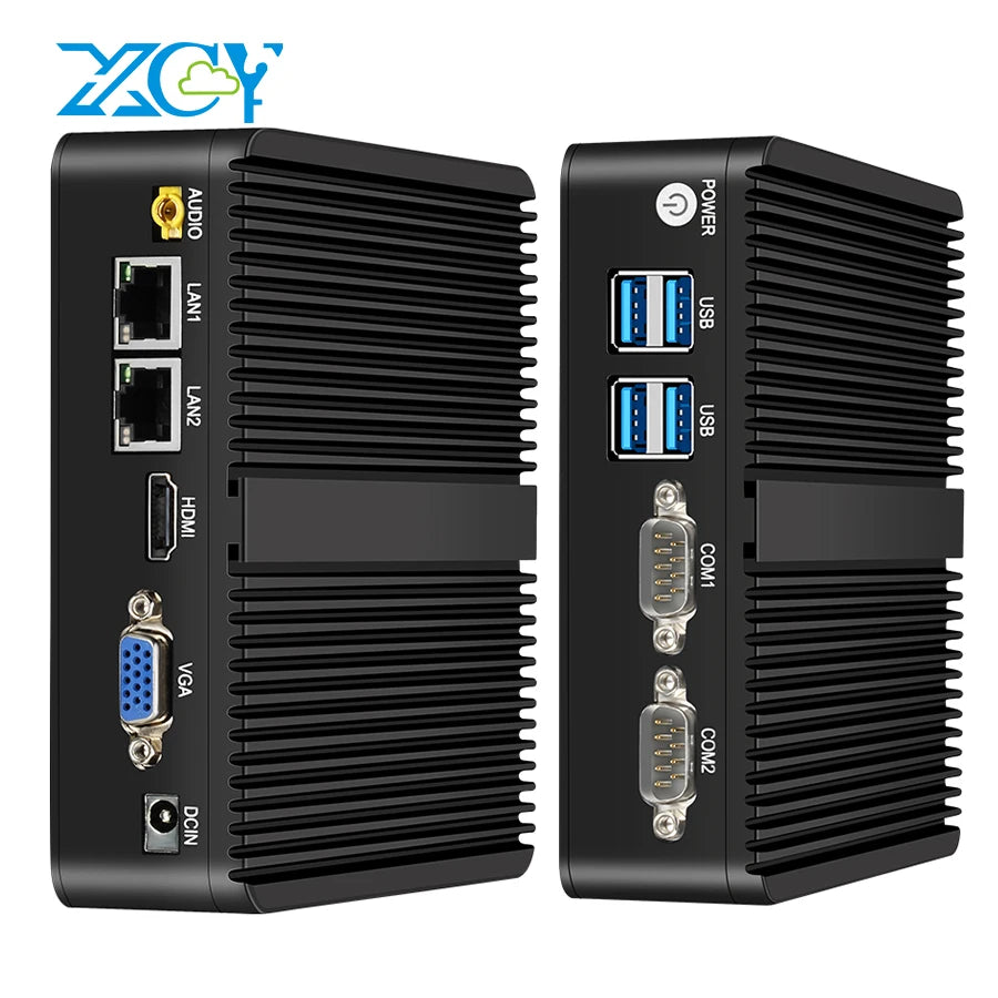 XCY Fanless Mini PC Intel Celeron J6412 N5095 2x GbE LAN 2x RS232 HDMI VGA WiFi 4G LTE Windows 10 Linux Industrial Computer